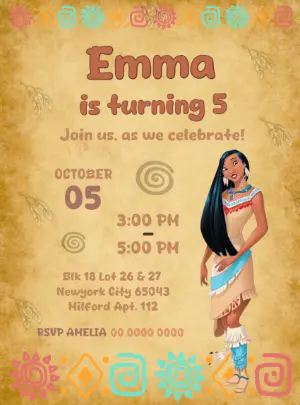 Pocahontas Birthday Invitation to Edit Online