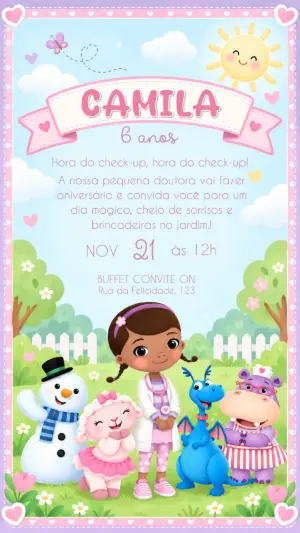 Convite de Aniversário Doutora Brinquedos para Editar
