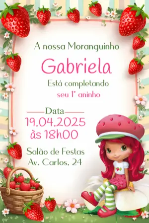 Convite de Aniversário Moranguinho para Editar Online
