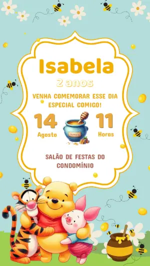 Convite de Aniversário Ursinho Pooh Fofo para Editar Online
