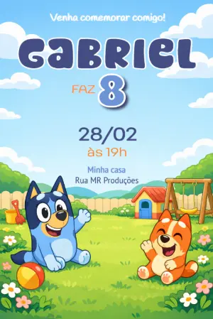 Vídeo Convite de Aniversário Bluey e Bingo para Editar Online