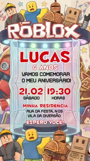 Convite de Aniversário Roblox Menino para Editar