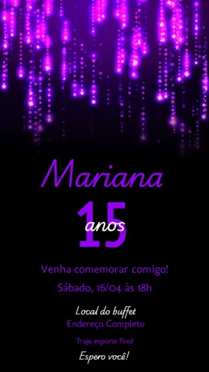 Convite Animado 15 Anos Neon Brilhante para Editar Online