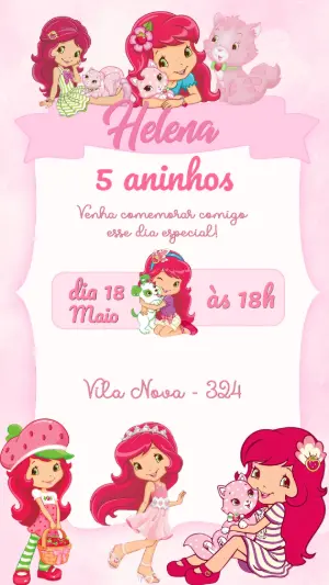 Convite de Aniversário Moranguinho Rosa para Editar Online