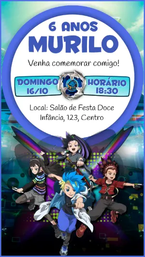 Convite de Aniversário Infantil Tema Beyblade para Editar