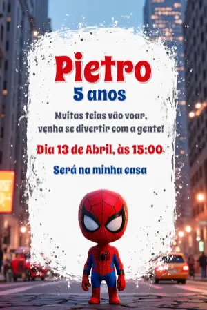 Convite de Aniversário Homem Aranha para Editar Online