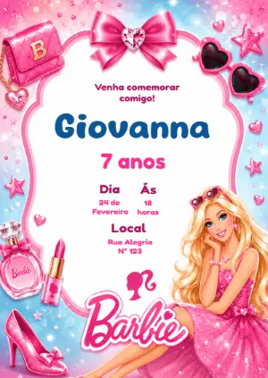 Convite de Aniversário Barbie | Modelo Digital Editável