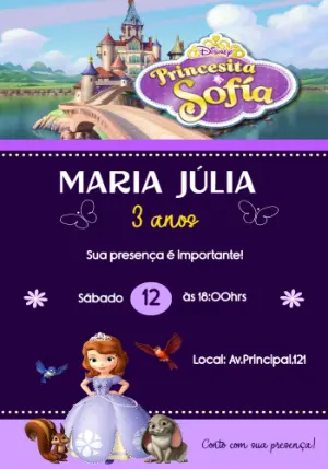 Convite de Aniversário Princesinha Sofia para Editar Online