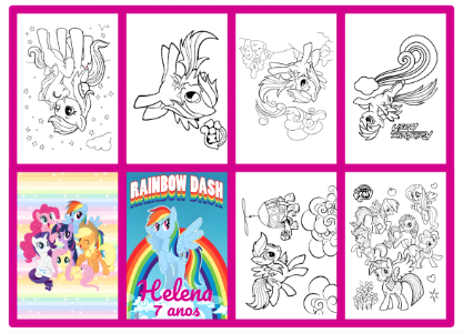 Arte Editável para Livrinho de Colorir Festa Rainbow Dash