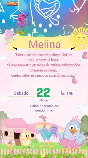 Convite Animado Galinha Pintadinha para Aniversário Infantil Editável