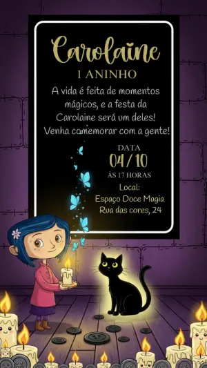 Convite de Aniversário Coraline Misteriosa para Editar Online