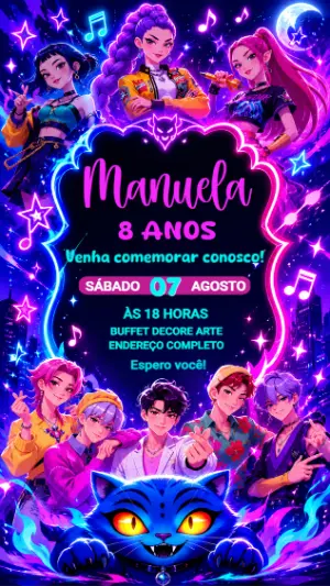 Invitation d'anniversaire KPop Demon Hunters – Statique – Decore Arte