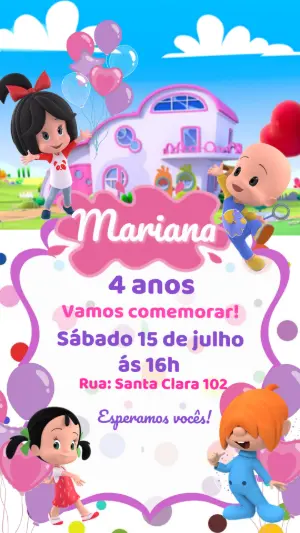 Convite de Aniversário Cleo e Cuquin Colorido para Editar