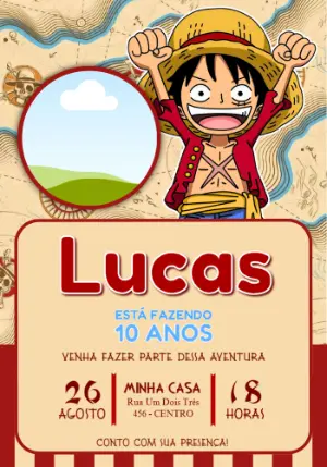 Convite de Aniversário One Piece do Luffy para Editar Online