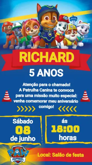 Invito di compleanno Paw Patrol – Statico – Color Art Studio