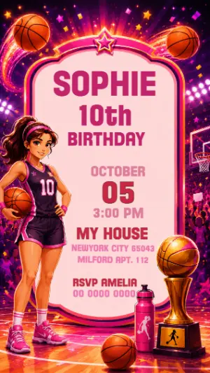 Girls Basketball Birthday Invitation | Editable Template