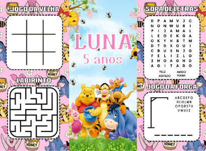 Revistinha de Jogos Ursinho Pooh para Aniversário Editável