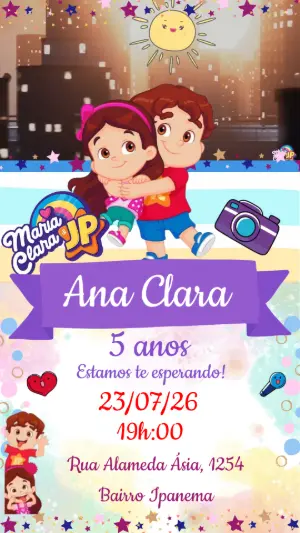 Convite Animado Maria Clara e JP: Modelo de Aniversário Infantil
