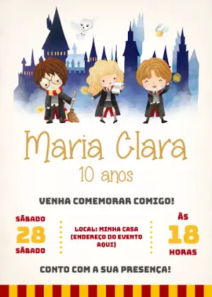 Convite de Aniversário Harry Potter com Personagens para Editar