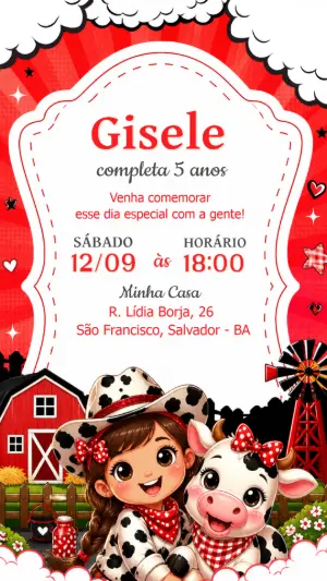 Convite de Aniversário Fazendinha Menina Editável