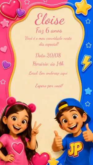 Convite de Aniversário Maria Clara e JP Editável