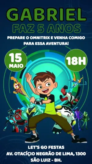 Convite de Aniversário Ben 10 com Aliens para Editar Online