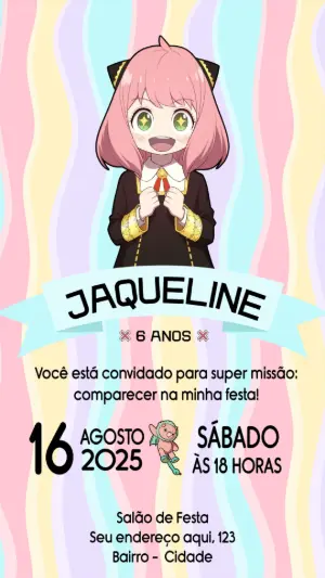 Convite de Aniversário Spy X Family Anya para Editar Online