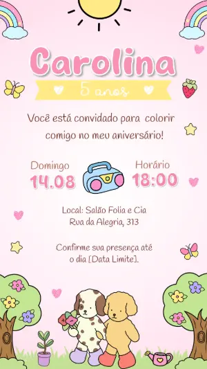 Convite de Aniversário Infantil Bobbie Goods Pintura Editável