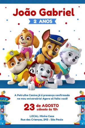 Invito di compleanno Paw Patrol – Statico – Érika Souza Studio