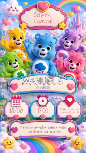 Convite de Aniversário Ursinhos Carinhosos Editável
