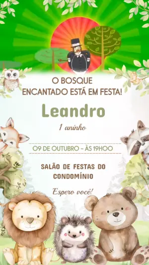 Convite Animado Bosque Encantado: Vídeo de Aniversário Infantil