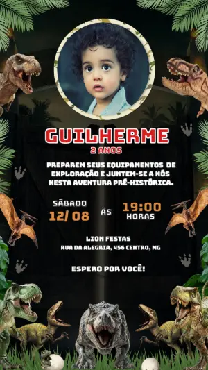 Convite de Aniversário Dinossauro com Foto