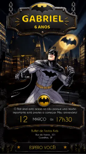 Convite de Aniversário Batman: Modelo Digital Editável