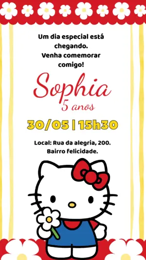 Convite de Aniversário Hello Kitty Vermelha para Editar Online