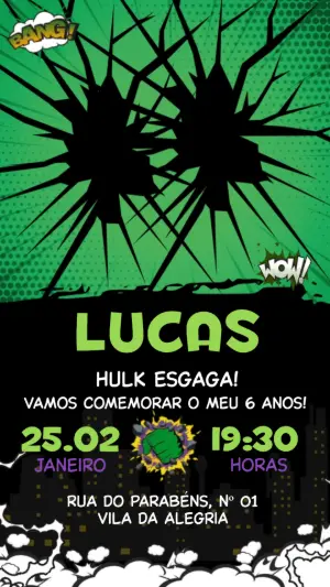 Convite Animado de Aniversário Hulk para Editar Online