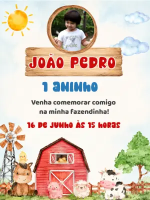 Convite de Aniversário Fazendinha com Foto para Editar