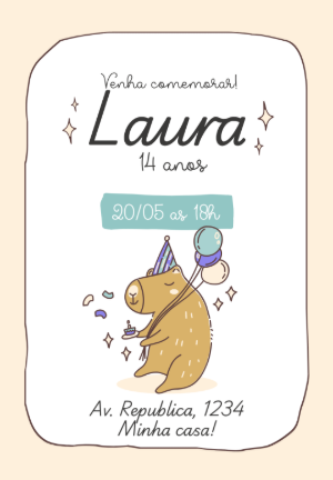Convite de Aniversário Capivara Fofa Editável Online
