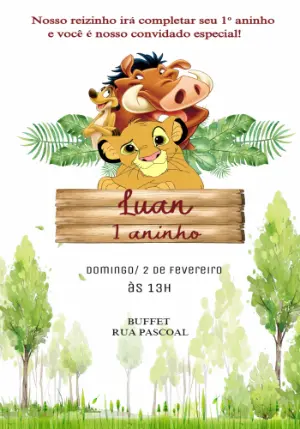 Convite de Aniversário Rei Leão Tema Selva Editável