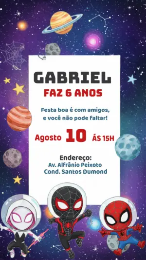 Convite Aniversário Spidey no Espaço para Editar Online