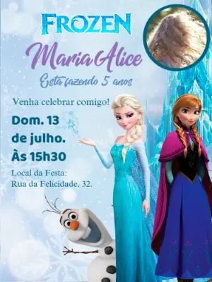 Convite de Aniversário Frozen com Foto para Editar Online