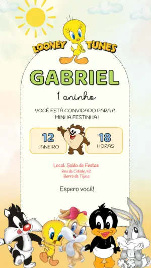 Convite de Aniversário Baby Looney Tunes Editável