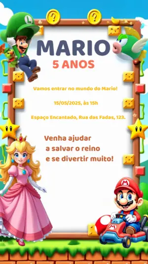 Convite de Aniversário Super Mario Bros para Editar Online