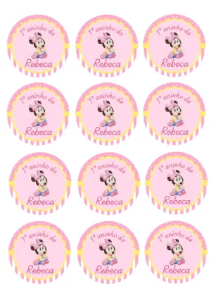 Adesivo Redondo Aniversário Minnie Baby para Editar Online