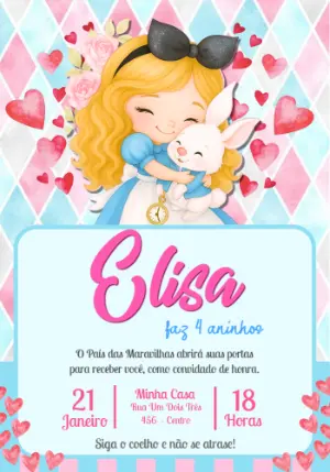 Convite de Aniversário Alice no País das Maravilhas Editável