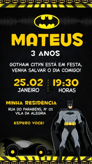 Convite de Aniversário Batman: Modelo Digital Editável para Festa
