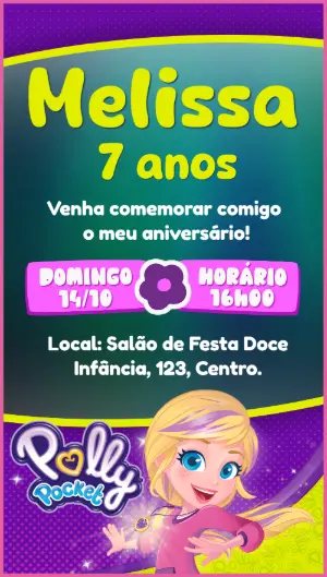 Convite de Aniversário Polly Pocket Colorido para Editar