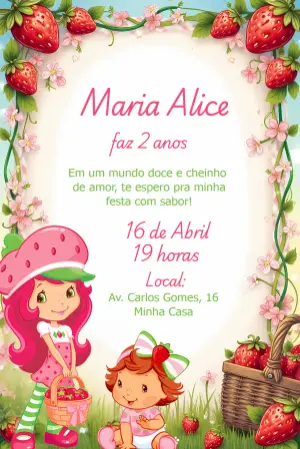 Convite de Aniversário Moranguinho para Editar Online
