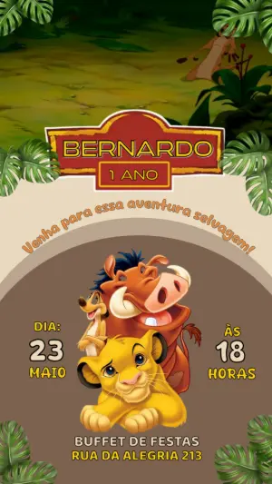 Convite Animado Aniversário Rei Leão para Editar Online