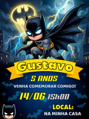 Convite de Aniversário Batman Chibi para Editar