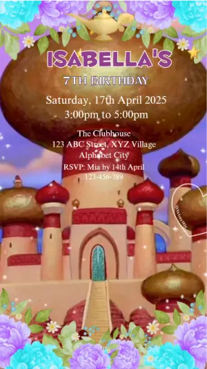 Animated Princess Jasmine Birthday Video Invitation to Edit